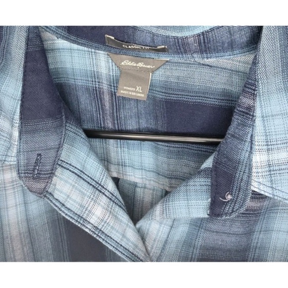 Men's Eddie Bauer Blue‎ Plaid Cotton Flannel Long Sleeve Button Down Shirt Sz XL - Picture 3 of 4